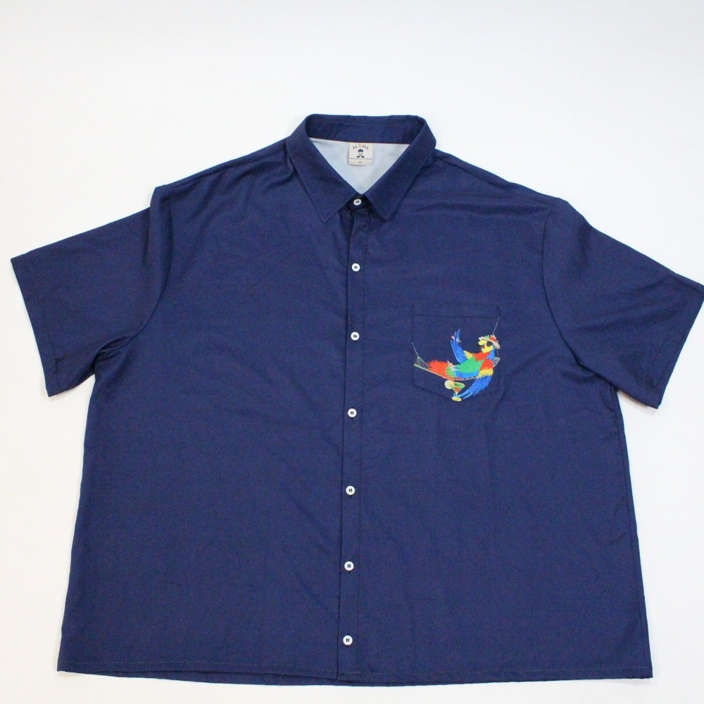 Aloha Men's Blue Button Up Short Sleeve Shirt Parrot "Always Five O'Clock" - 3XL
